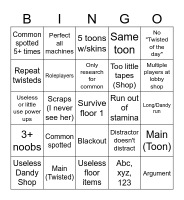 Dandy's World Bingo Card