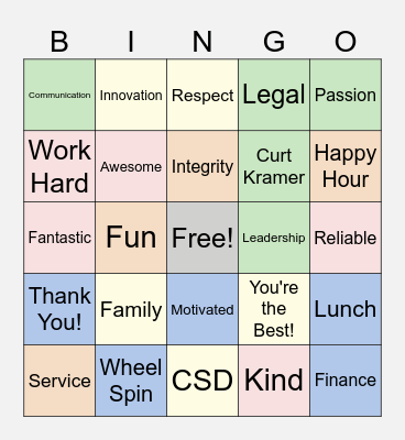 Appreciation Week Bingo Card