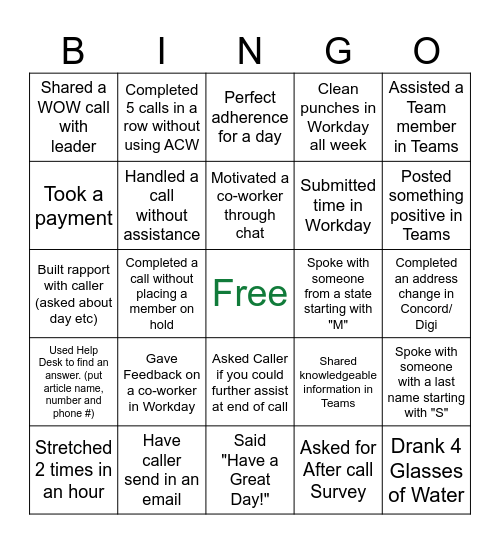 2024 Customer Service Bingo Challenge Bingo Card