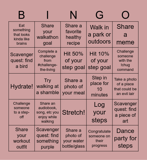 Walkathon Bingo Card