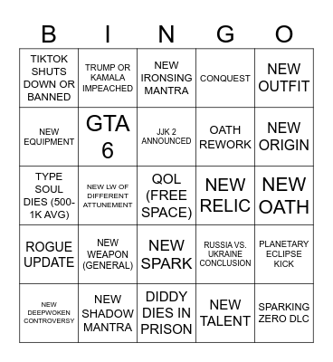 Deepwoken Ironsing Legendary Weapon Bingo Card