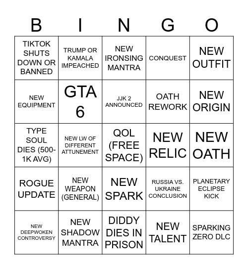 Deepwoken Ironsing Legendary Weapon Bingo Card