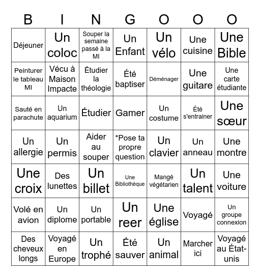 Qui a... Bingo Card