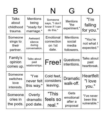 LOVE IS BLIND SZN 7 Bingo Card