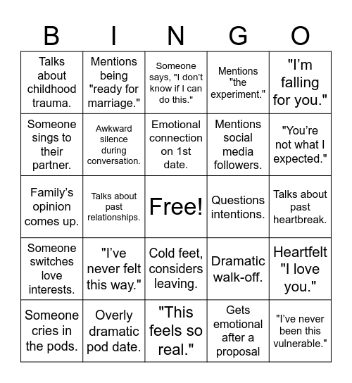 LOVE IS BLIND SZN 7 Bingo Card