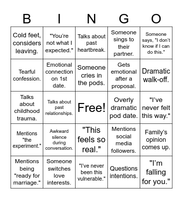 LOVE IS BLIND SZN 7 Bingo Card