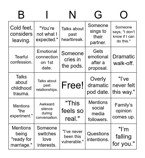 LOVE IS BLIND SZN 7 Bingo Card