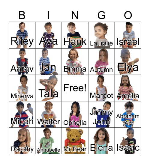 TK Names & Faces Bingo Card