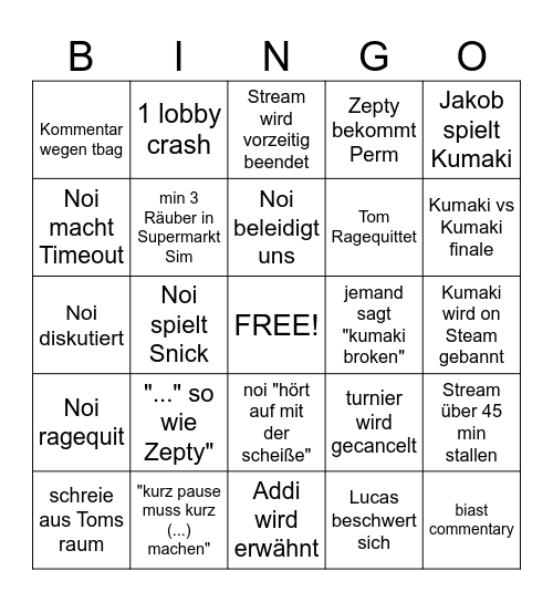 kumaki Bingo Card