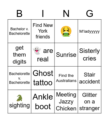 bat-chelorette Bingo Card