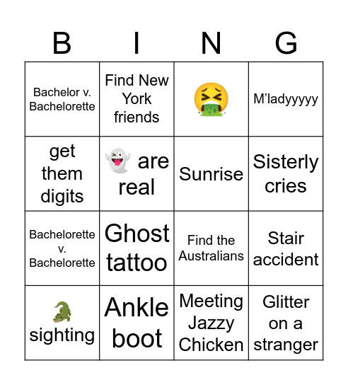 bat-chelorette Bingo Card