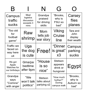 Weekend in Athens Bingo Card