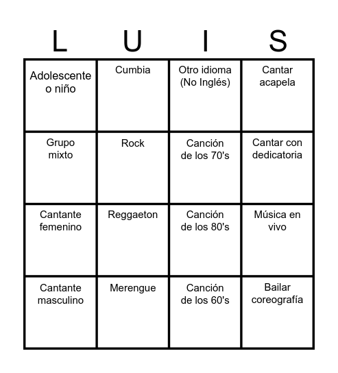 Cumple de Luchito Bingo Card