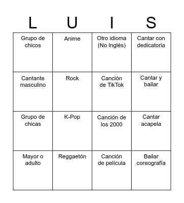 Cumple de Luchito Bingo Card