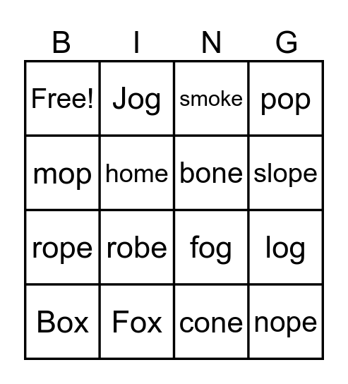Short /o/ and Long /o/ Bingo Card