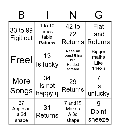 Numberblocks sierie 8 bingo Card