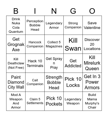Fallout 4 Bingo Card