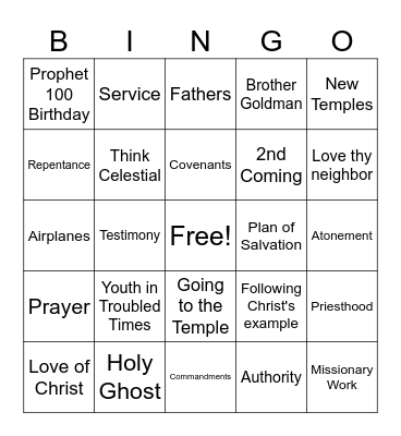 General Conference BINGO Card