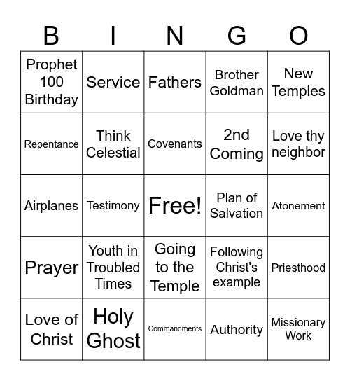 General Conference BINGO Card