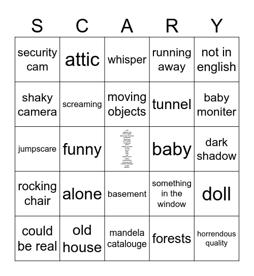 horror bingo Card