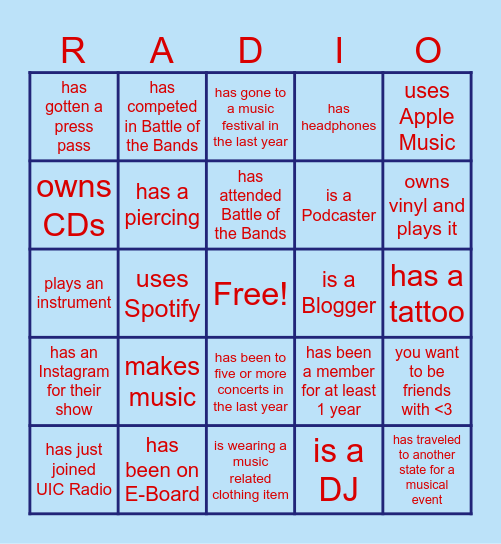 Find someone in UIC Radio who... Bingo Card