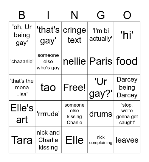 Heartstopper Bingo Card