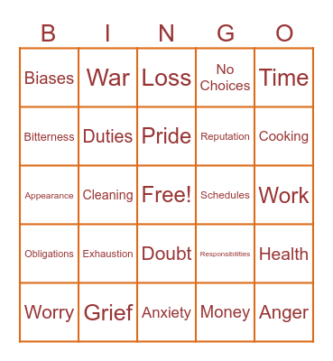 Burden Bingo Card