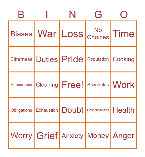 Burden Bingo Card