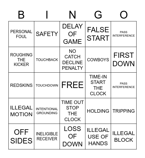 Penalty Bingo Board Bingo Card