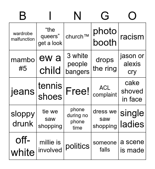 wedding Bingo Card