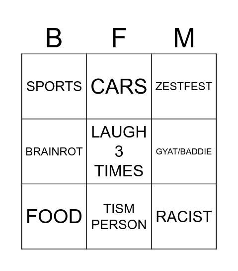 Untitled Bingo Card