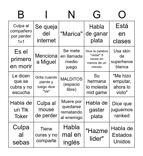 TheMatzX Bingo Card