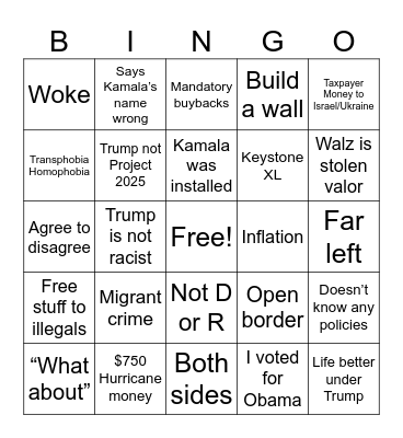 MAGA TALKING POINTS Bingo Card