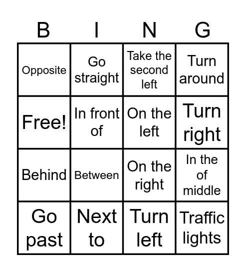 Giving directions Bingo Card