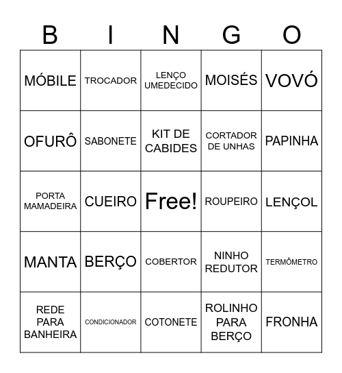 CHA FRALDA Bingo Card