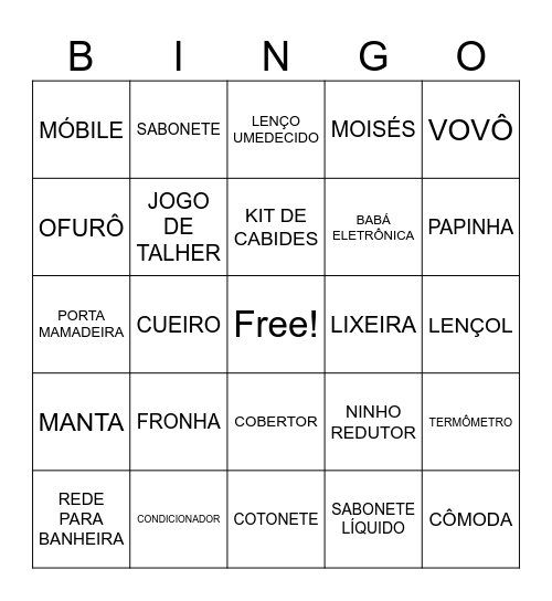 CHA FRALDA Bingo Card