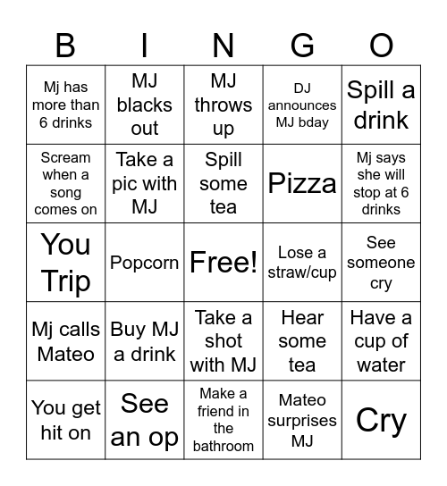 MJ BDAY BINGO Card