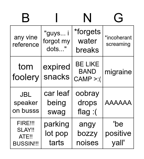 Band Bingoooo Bingo Card