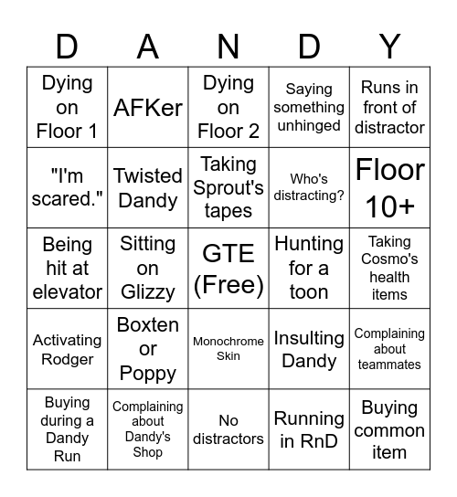 Dandy's World Bingo Card