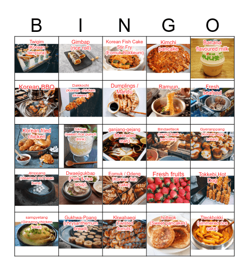 Korea Food Hunt Bingo Card