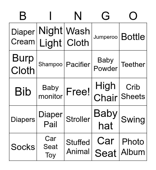 Baby Bingo Card