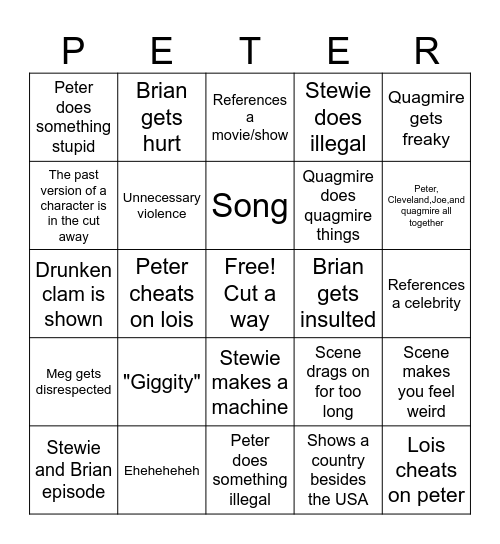 Familia guy Bingo Card