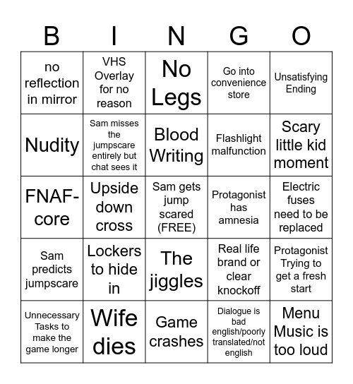 Weird Indie Horror Games Bingo Card