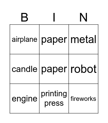 Inventions Bingo Card