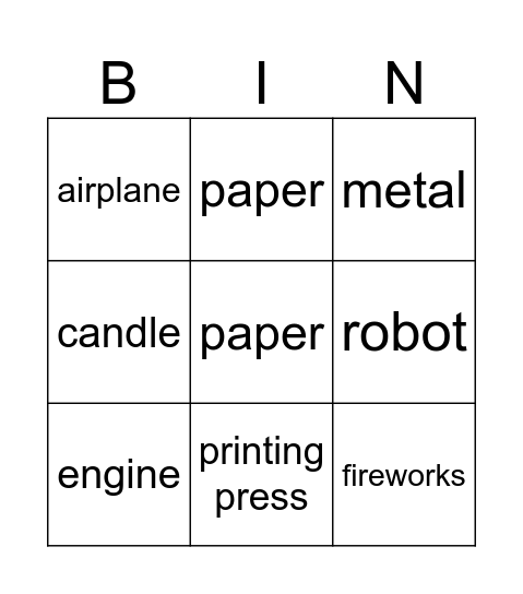 Inventions Bingo Card