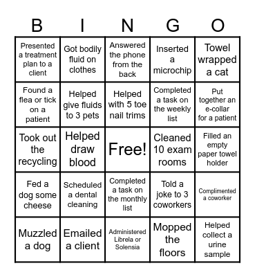 Back Hospital Bingo Card