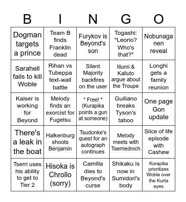 402 - 430 Predictions Bingo Card