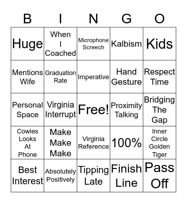 Weekly Meeting BINGO Card
