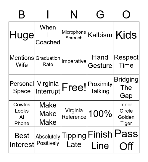 Weekly Meeting BINGO Card