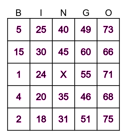 Bingo Medina Bingo Card